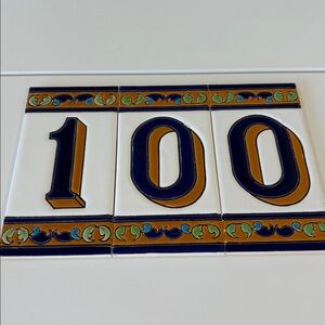 SET of THREE Decorative Number Tiles w/Blue and white Accents from Mexico 1,0,0